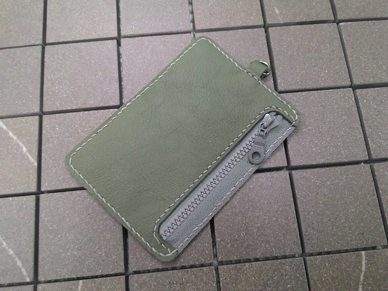 ツートンレザージッパーのカードのパッケージ（財布カードセット。ヘッドフォン）奨学生グリーンPH01-002 - 財布 - 革 