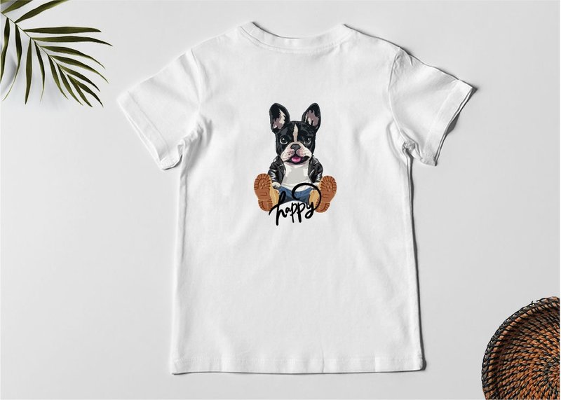Trendy T-shirt Animal Dog_Life Series-Unisex Couple - เสื้อยืดผู้หญิง - ผ้าฝ้าย/ผ้าลินิน ขาว