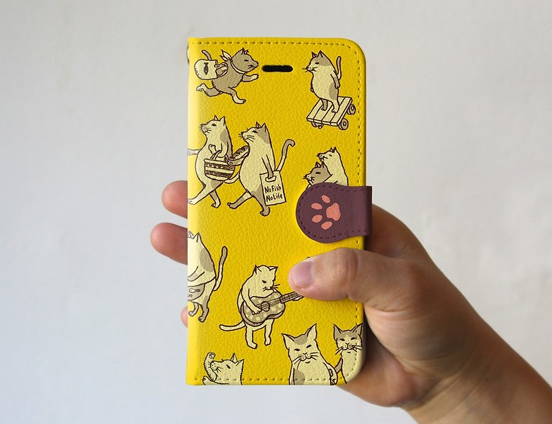 iPhone cover / notebook type Yellow full of cats - Phone Cases - Paper Yellow