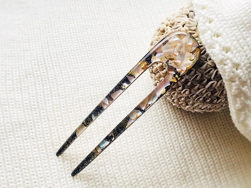 Peach color hair fork with mother of pearls, hair clip, hair chopsticks - 髮夾/髮飾 - 壓克力 粉紅色