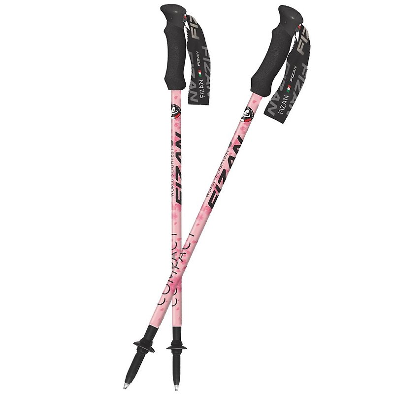 【Fizan】超輕三節式健行登山杖  粉櫻 2入組 - 運動配件 - 其他金屬 粉紅色