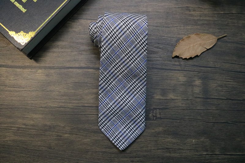 经典格纹领带/商务/休闲necktie/搭配领带夹套餐 - 領帶/領帶夾 - 羊毛 灰色