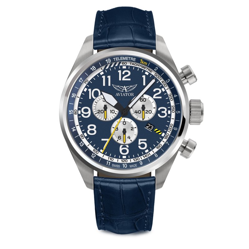 AIRACOBRA P45 CHRONO aviation style chronograph watch - Men's & Unisex Watches - Stainless Steel 