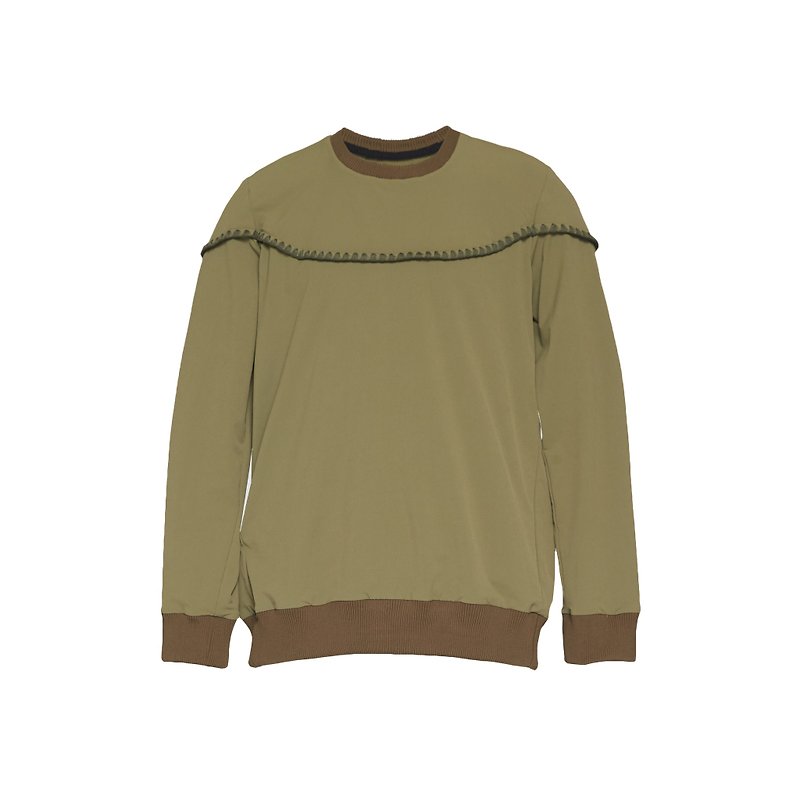 oqLiq - Display in the lost - Shell Embroidery Line University T (Olive Green) - Men's T-Shirts & Tops - Polyester Green