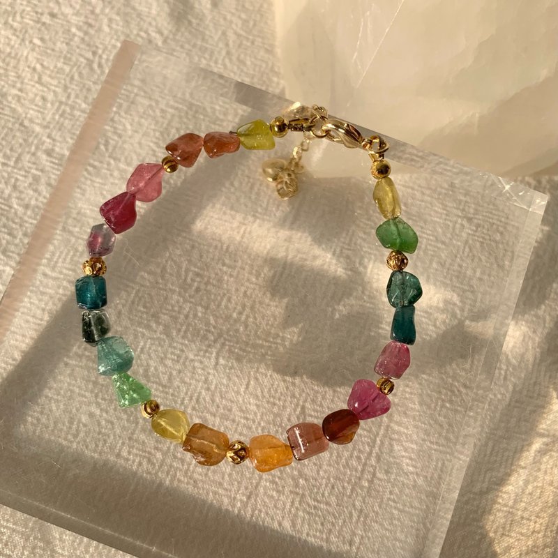 彩虹色系 鮮艷色標彩虹碧璽原石手鏈 設計手鏈 電氣石 - 手鍊/手環 - 半寶石 多色