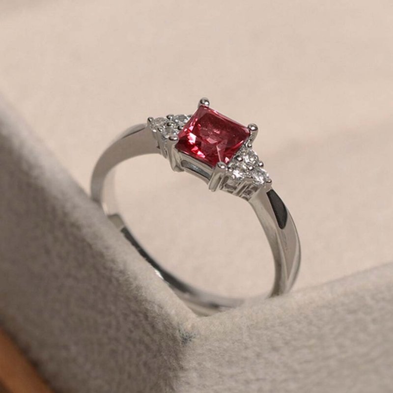 7 mm. Natural ruby ring silver sterling size 7.0 free resize - 戒指 - 純銀 紅色