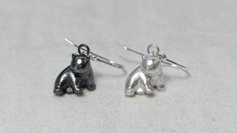 【925銀飾 LOU】動物系列 - 熊(單售) - 耳環/耳夾 - 銀 銀色