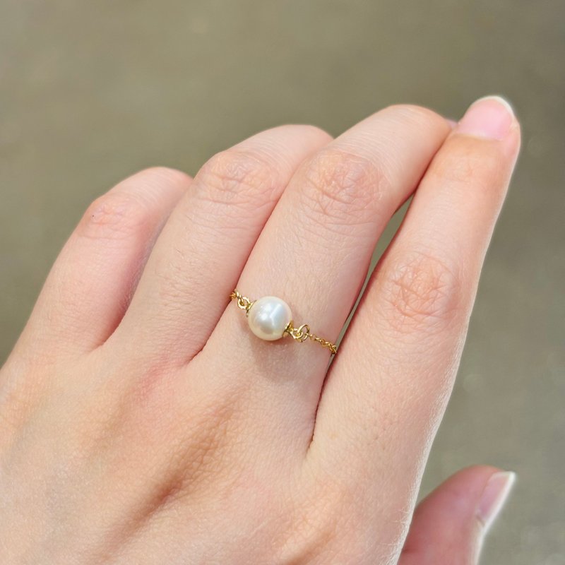 Akoya pearl adjustable ring shell 14K gold chain seawater pearl handmade pearl - แหวนทั่วไป - ไข่มุก ขาว
