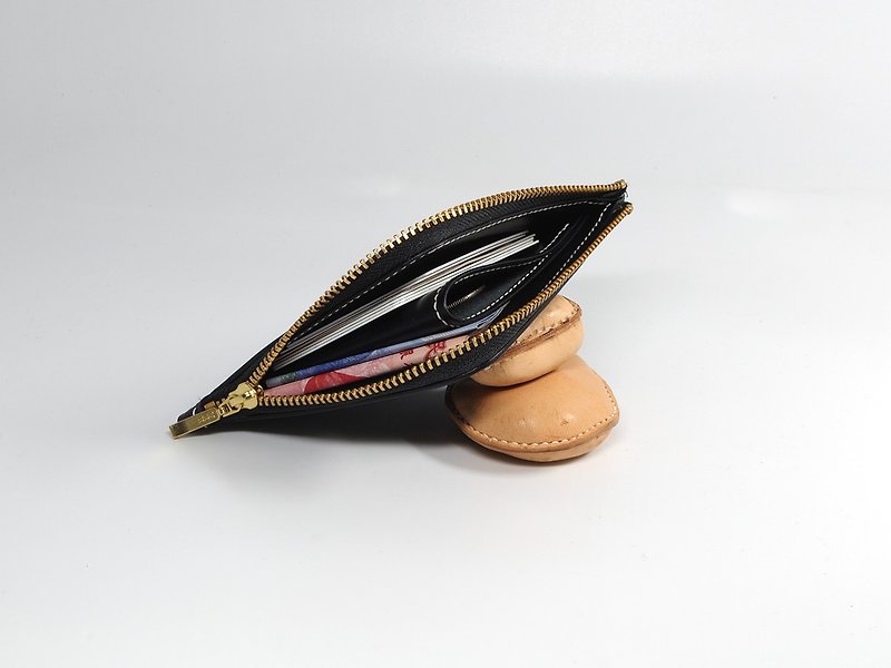 L-shaped zipper short clip coin purse new style classic black can be customized - กระเป๋าสตางค์ - หนังแท้ สีดำ