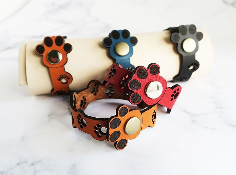 Genuine leather bracelet full of paws Parent-child 2-piece set Gift wrapping Christmas Gift - Bracelets - Genuine Leather Multicolor