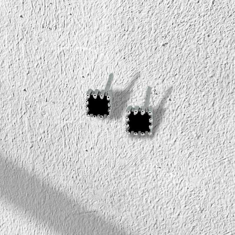 925 sterling silver | pure black square_earrings - Earrings & Clip-ons - Precious Metals 