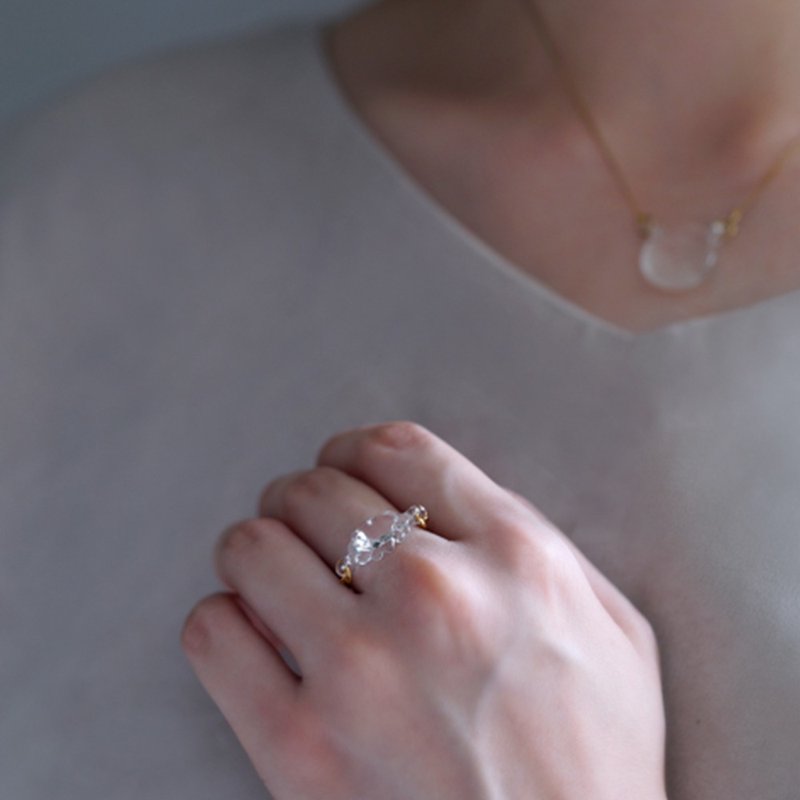 14K Gold Handmade Glass Ring Chain - แหวนทั่วไป - แก้ว สีใส