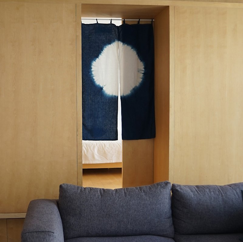 藍染の暖簾の純手作り植物染め亜麻飾りのカーテン - のれん・表札 - コットン・麻 ブルー