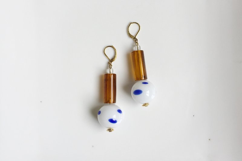 水玉DOT 古董樹脂珠泡泡玻璃球耳環 - 耳環/耳夾 - 其他金屬 咖啡色