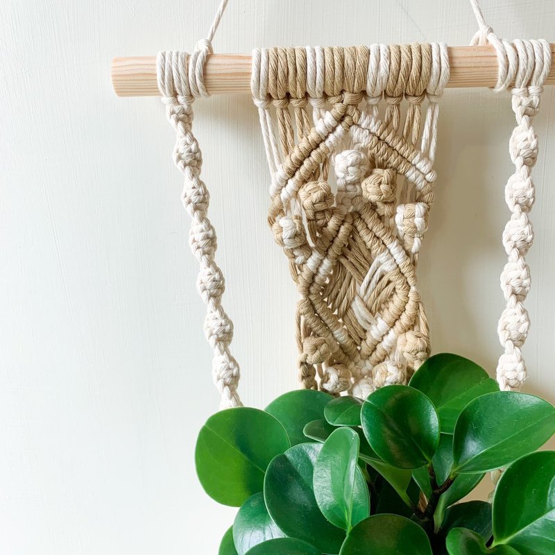 Macrame / Wall hanging / Mid-sized plant hanger with wood stick -Type A - Items for Display - Cotton & Hemp Transparent