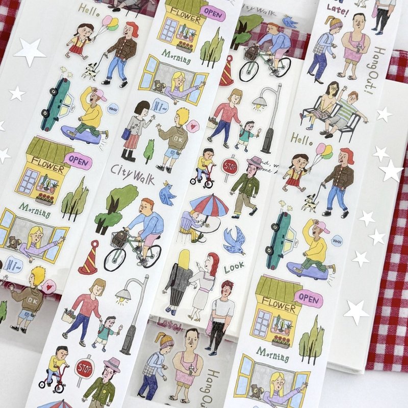 Strolling People - Tougei Mag PET & Washi Tape (kiss-cut) - มาสกิ้งเทป - วัสดุอื่นๆ หลากหลายสี