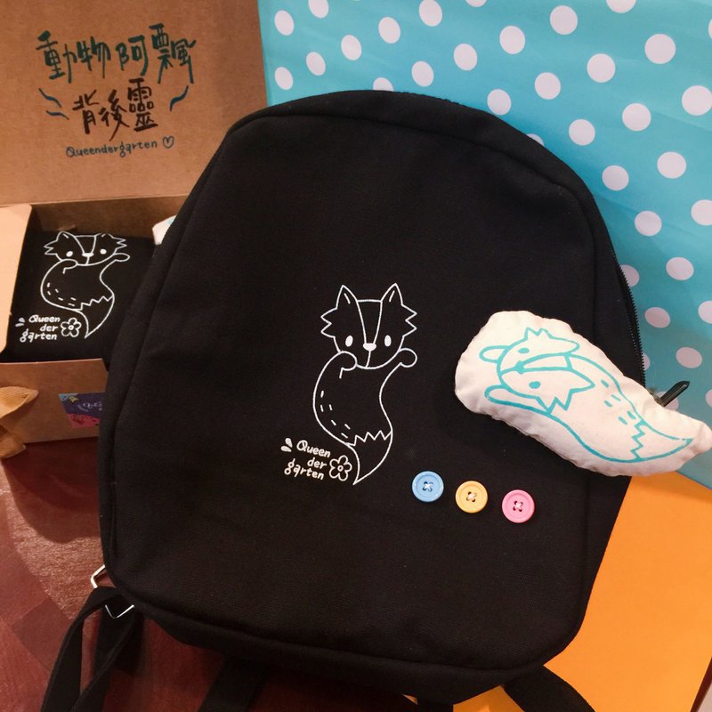 《動物阿飄👻》背後靈後背包 - 後背包/背包/書包 - 棉．麻 黑色