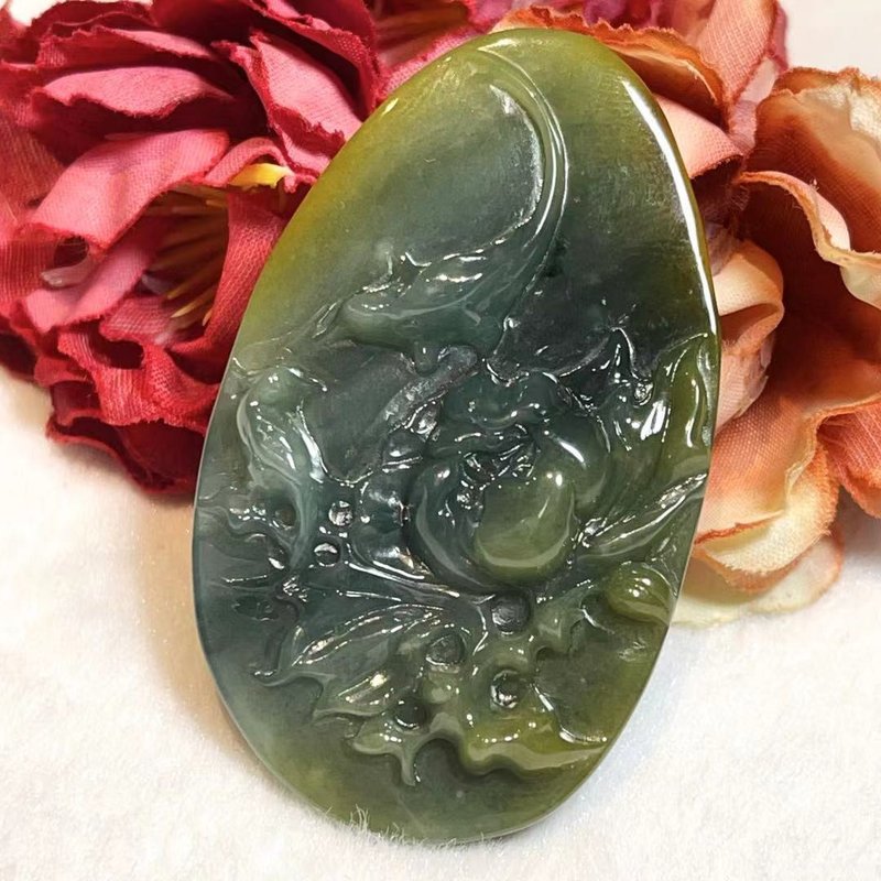 Duobao Stone/ A cargo pendant natural jade / rich surplus / K emerald material / three color jade / certificate attached - สร้อยคอ - หยก สีน้ำเงิน