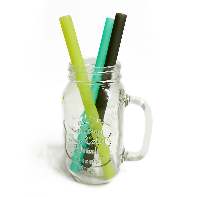 US GoSili 3-Piece Silicone Eco-Friendly Straw Set (Precious Milk Type) - Natural - Reusable Straws - Silicone Green