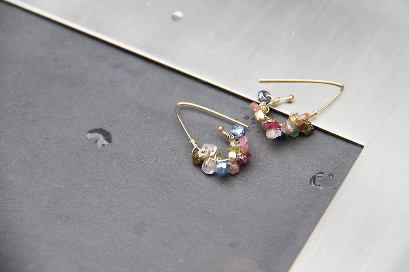 Sweet psychedelic Stone earrings/ Colorful multi semi stones14KGF earring - Earrings & Clip-ons - Gemstone Multicolor