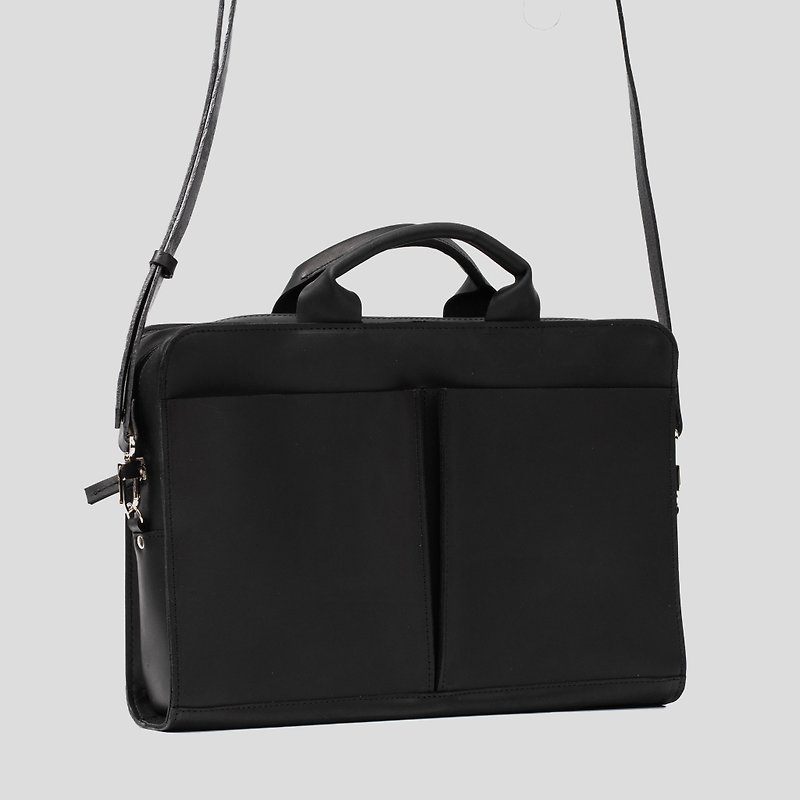 Premium Black Leather Briefcase for Men | Multi-Compartment Messenger Bag - กระเป๋าเอกสาร - หนังแท้ สีดำ