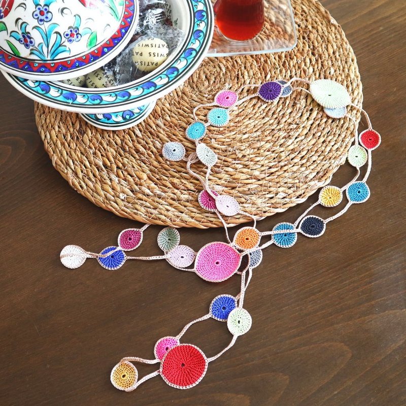 OYA crochet 180cm Lariet【DROP】Mix - Necklaces - Thread Multicolor