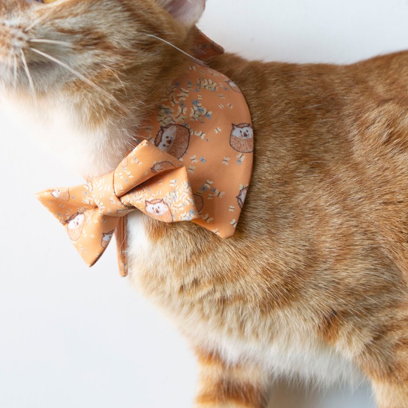 Pets Collar with Bow Bowties with White animal Pattern in orange Ground - Collars & Leashes - Other Man-Made Fibers Orange