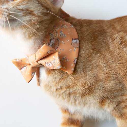 皮摩妮・寵物生活館 花園刺蝟 獨家手繪動物圖案貓狗寵物項圈 領結造型橙色圍脖
