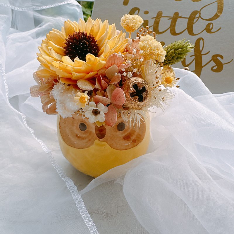 HUKU dry flower potted small iron bucket potted wedding gift dry flower sister gift bridesmaid gift - ตกแต่งต้นไม้ - พืช/ดอกไม้ สีเหลือง