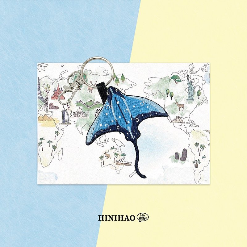 Double-sided embroidery key ring - stingray - Keychains - Thread Blue