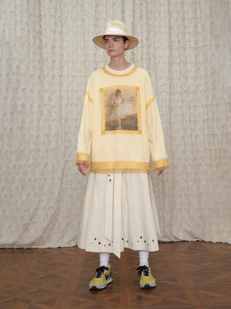 UNVESNOサイクルエチュードメッシュ油絵純綿服カップルキャップレスラウンドネックセーター男性SWS-1410 - Tシャツ メンズ - コットン・麻 