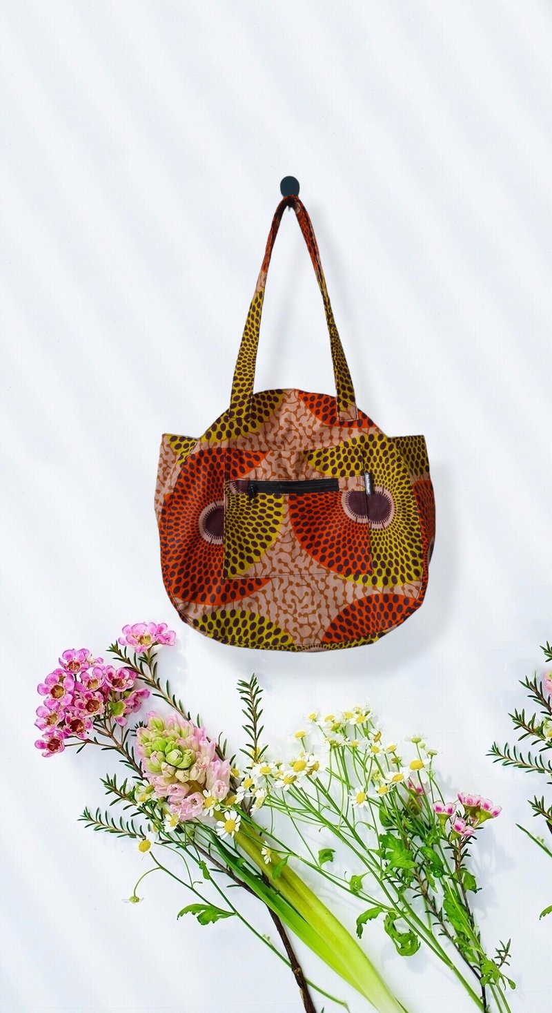 African wax print Tote  Handmade bag - 手提包/手提袋 - 棉．麻 金色