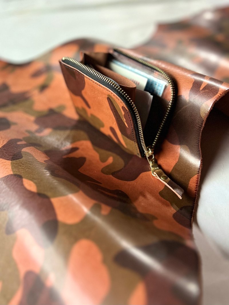 Camouflage L-shaped zipper short clip-lobster Brown【LBT Pro】 - Wallets - Genuine Leather Orange