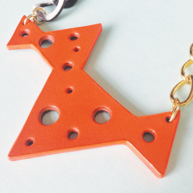 Color Blocking Triangle Leather Necklace Last Color - Chokers - Genuine Leather Orange