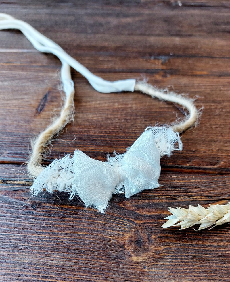 嬰兒頭帶，新生兒頭帶，新生兒攝影用嬰兒蝴蝶結頭帶 - bb帽/髮帶 - 棉．麻 白色