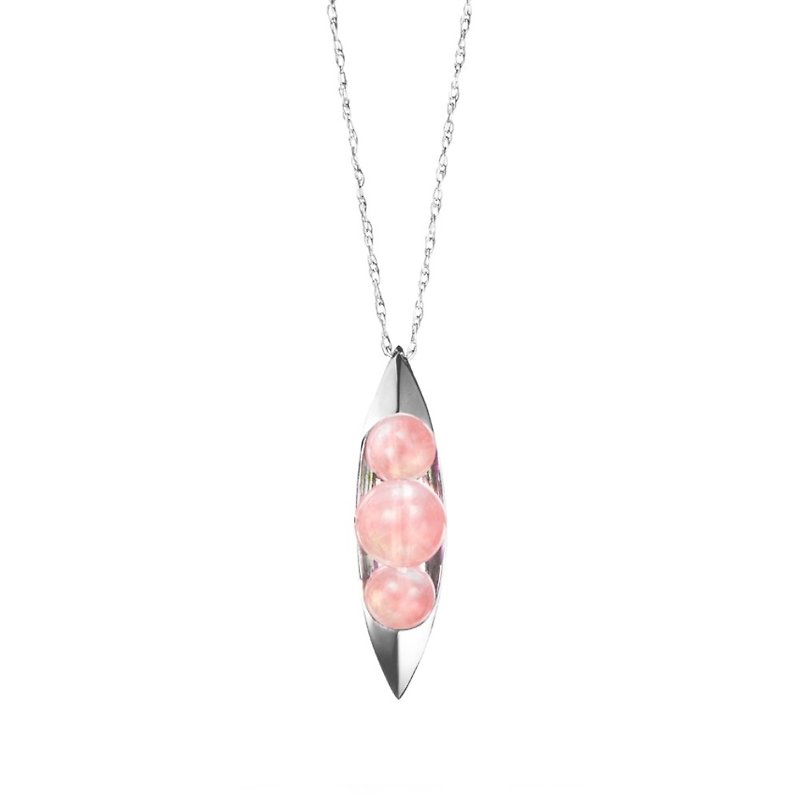 Pea in a Pod Rose Quartz Necklace, Peapod Pink Quartz Pendant in 14k White Gold - Collar Necklaces - Precious Metals Pink