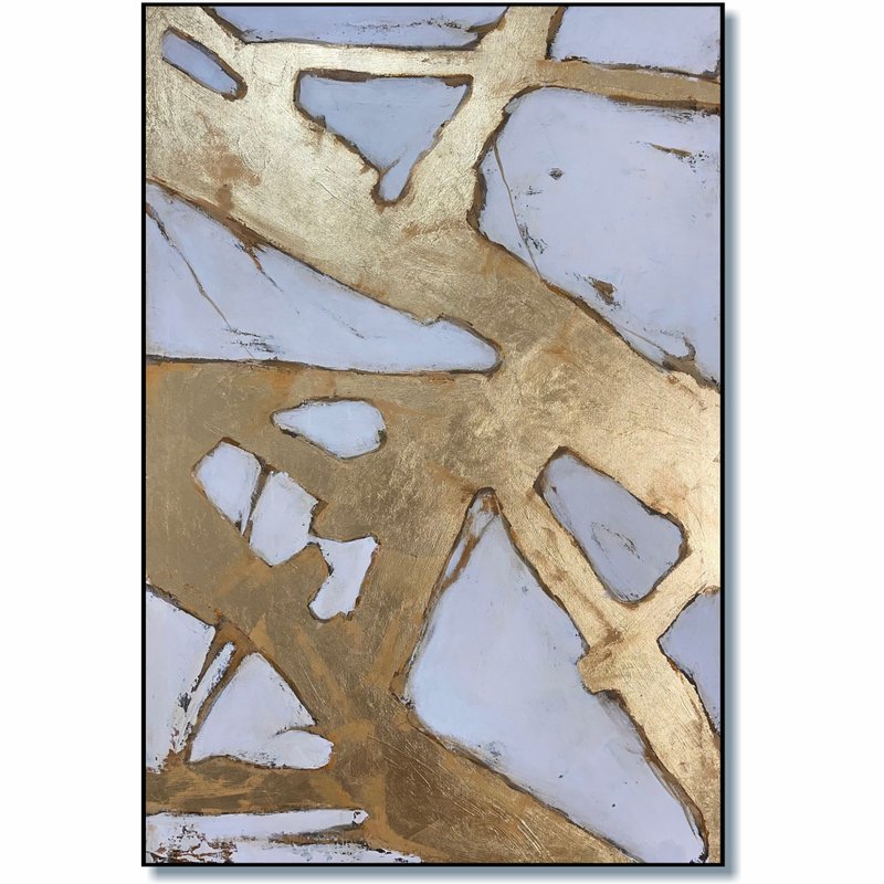 Modern Abstract Gold Painting Geometric Metallic Art Large Contemporary Wall Dec - 壁貼/牆壁裝飾 - 壓克力 金色
