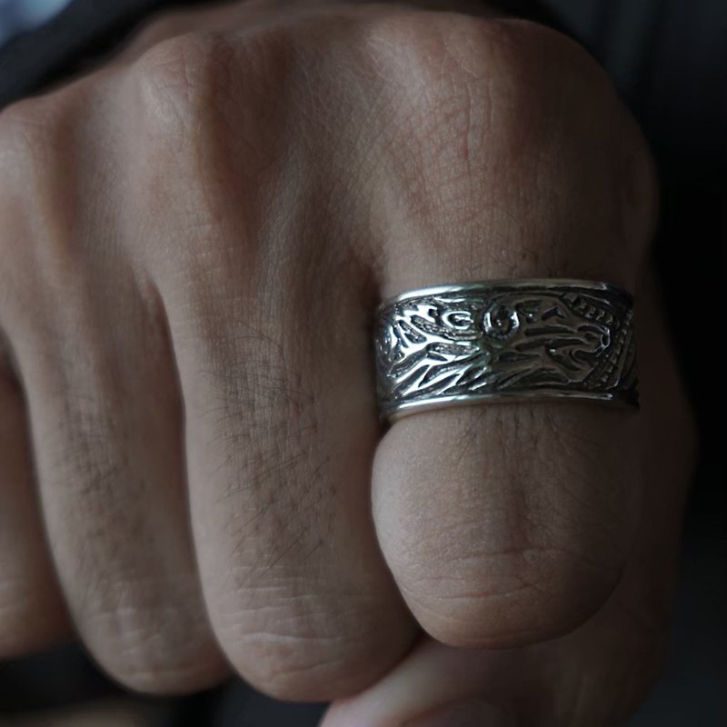 wolf fox odin viking ring sterling silver animal jewelry Vintage Biker punk 925 - General Rings - Other Metals Silver