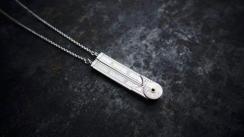 【Umbilical plus house】Measuring tool series│Pure silver folding ruler necklace - สร้อยคอ - โลหะ 