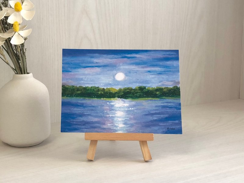 5/ Full Moon, bycolaa oil pastel postcard - การ์ด/โปสการ์ด - กระดาษ 