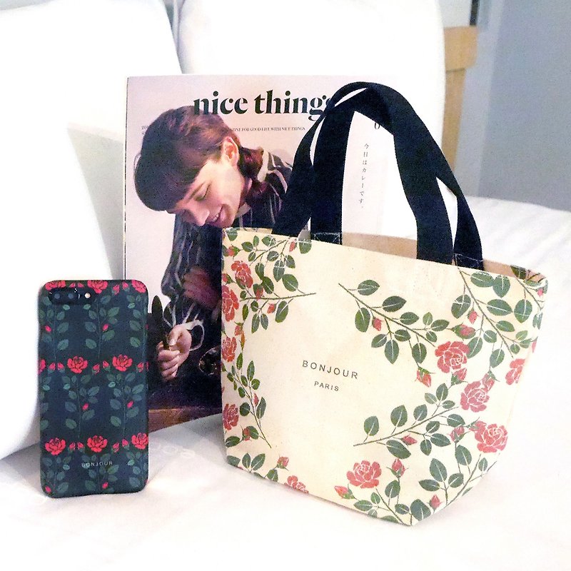 French Rose Garden Lunch Bag - Handbags & Totes - Cotton & Hemp Red