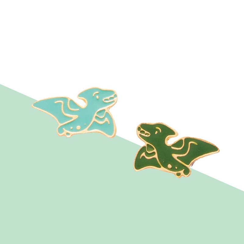 翼手龍 / 翼龍 - 迷你侏羅紀系列 手作耳針 - 耳環/耳夾 - 水泥 綠色