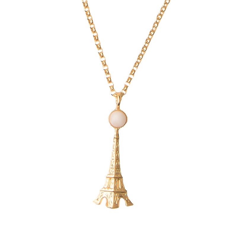 Eiffel Tower necklace with white jade - Necklaces - Other Metals White