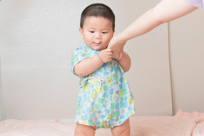 日本甚平紗布衣-快樂寶貝 手作 無毒 浴衣 甚平 嬰兒 童裝 - 嬰兒連身衣/包被/包巾 - 棉．麻 藍色