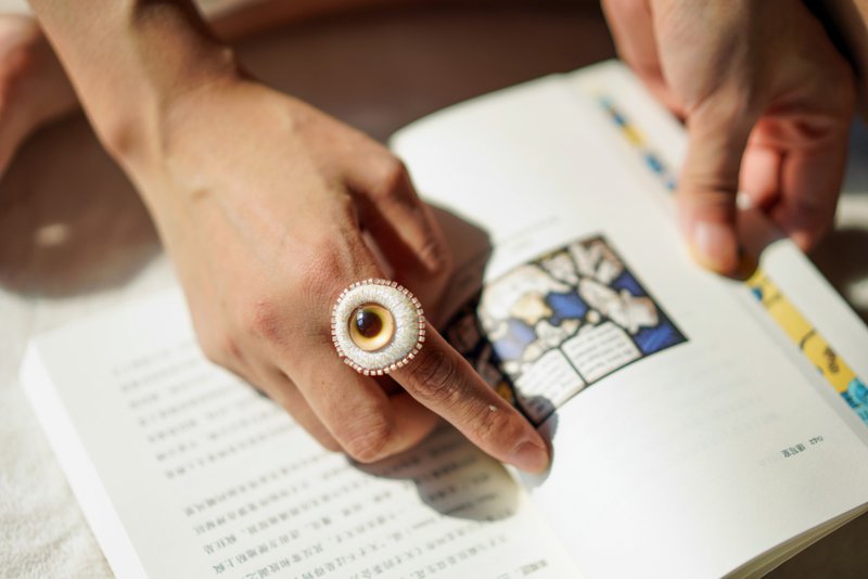 Hand embroidery ring/pupil series - แหวนทั่วไป - งานปัก สีทอง