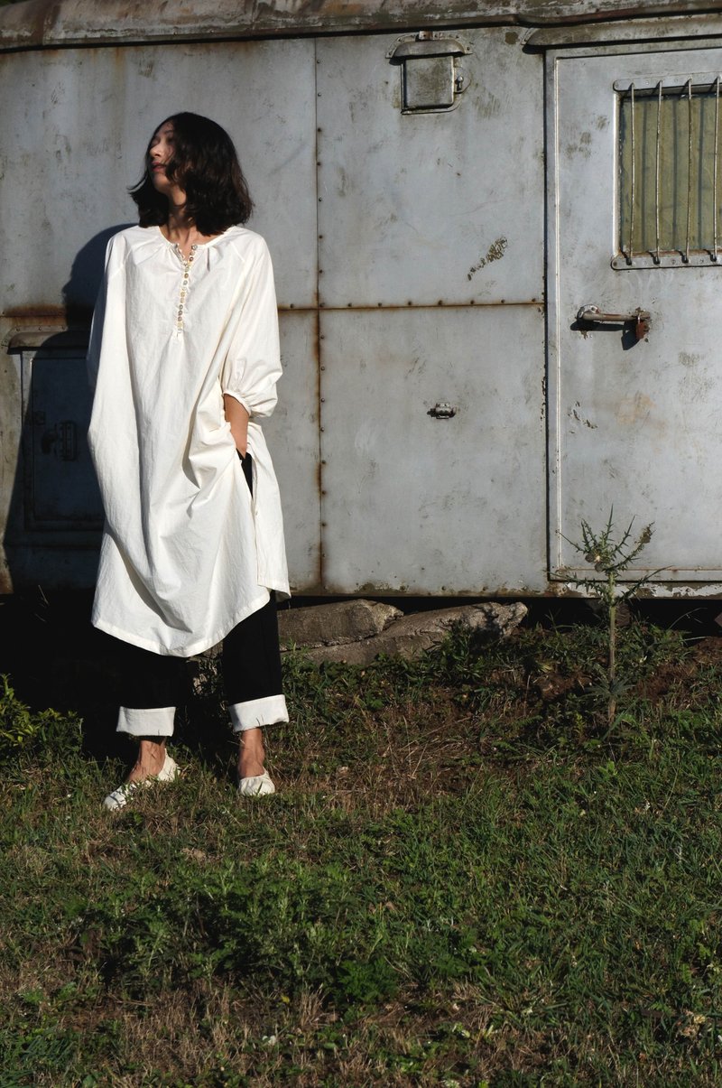 typewriter cotton dress in ivory - One Piece Dresses - Cotton & Hemp White