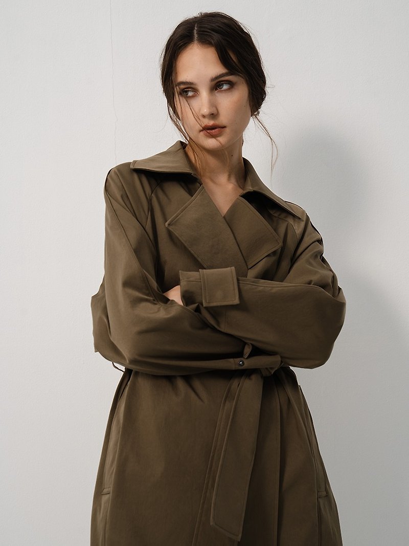 環保女性長版風衣(3色) - 外套/大衣 - 聚酯纖維 卡其色