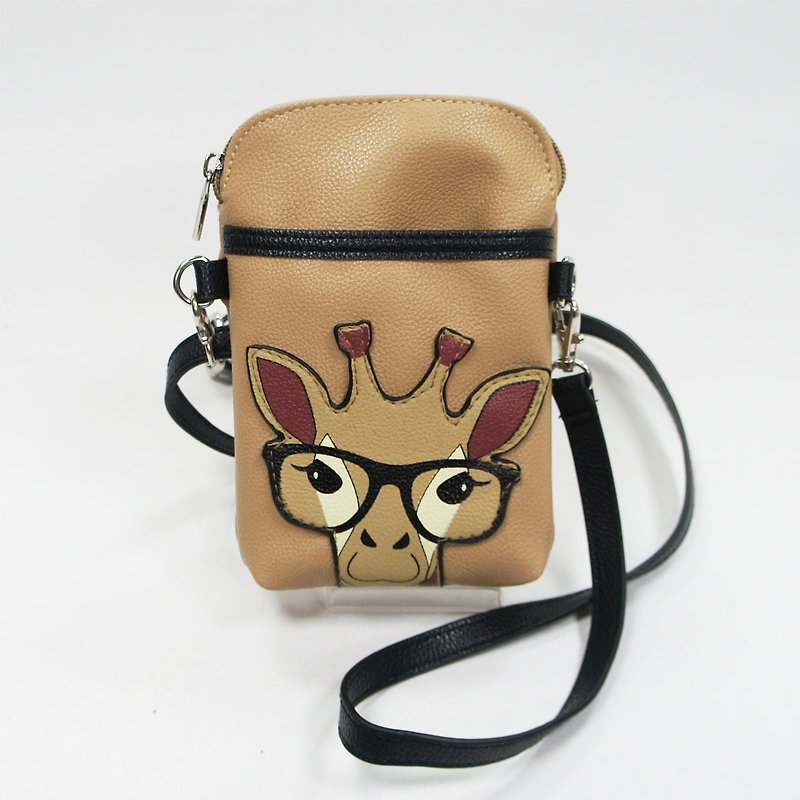 Giraffe Childlike Mobile Phone Crossbody Bag/Personal Bag/Animal Bag-Cool Music Village Spot Sale - กระเป๋าแมสเซนเจอร์ - หนังเทียม สีกากี