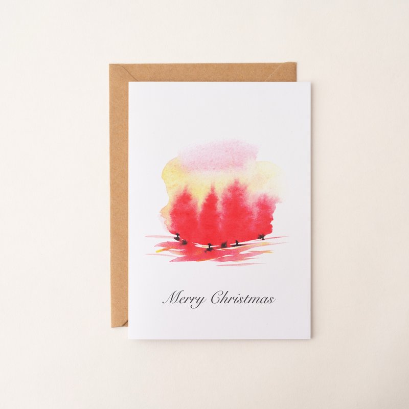 水彩風景手繪聖誕卡片 萬用卡 生日卡片 感謝卡 藝術卡 賀卡 自然 - 心意卡/卡片 - 紙 紅色