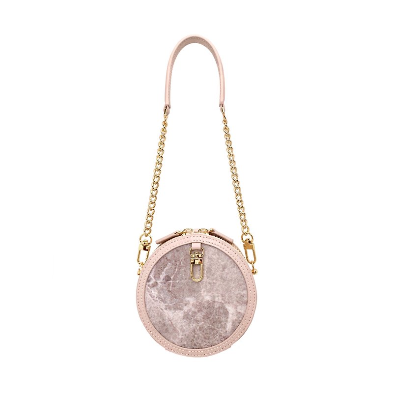 Stone fabric side backpack/marble small round bag/multifunctional small bag/dual-purpose bag - Messenger Bags & Sling Bags - Stone Pink